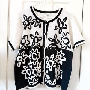 Vintage Black and White Floral Cardigan